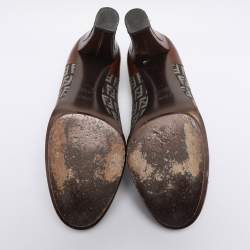 Pre Owned Fendi Brown Zucca Canvas and Leather Platform Pumps Size 40