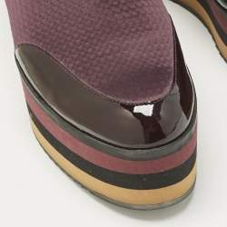 Pre Owned Fendi Burgundy Patent Leather and Canvas Platform Slip On Sneakers Size 39