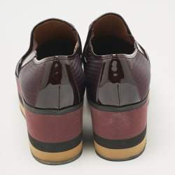 Pre Owned Fendi Burgundy Patent Leather and Canvas Platform Slip On Sneakers Size 39