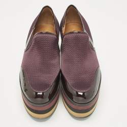 Pre Owned Fendi Burgundy Patent Leather and Canvas Platform Slip On Sneakers Size 39