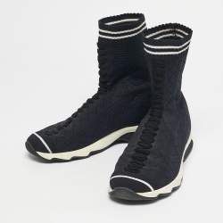 Pre Owned Fendi Black/White Knit Fabric Sock High Top Sneakers Size 39