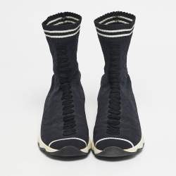 Pre Owned Fendi Black/White Knit Fabric Sock High Top Sneakers Size 39