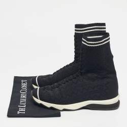 Pre Owned Fendi Black/White Knit Fabric Sock High Top Sneakers Size 39