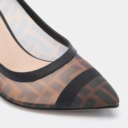 Pre Owned Fendi Brown/Black Zucca Mesh and Leather Colibri Pumps Size 38