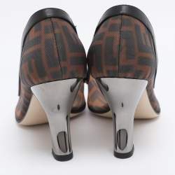 Pre Owned Fendi Brown/Black Zucca Mesh and Leather Colibri Pumps Size 38