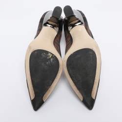 Pre Owned Fendi Brown/Black Zucca Mesh and Leather Colibri Pumps Size 38