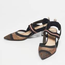 مملوكة مسبقًا Fendi Multicolor Mesh and Canvas Colibri Slingback Pumps Size 39.5