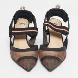 مملوكة مسبقًا Fendi Multicolor Mesh and Canvas Colibri Slingback Pumps Size 39.5