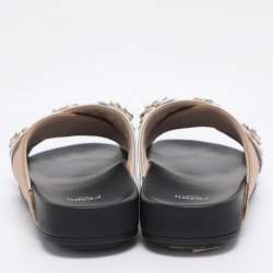 Pre Owned Fendi Gold/Silver Leather Crisscross Flowerland Slide Flats Size 36