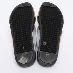 Pre Owned Fendi Gold/Silver Leather Crisscross Flowerland Slide Flats Size 36