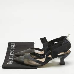 Pre Owned Fendi Black Zucca Mesh and Canvas Colibri Slingback Pumps Size 37.5