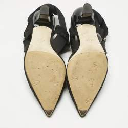 Pre Owned Fendi Black Zucca Mesh and Canvas Colibri Slingback Pumps Size 37.5