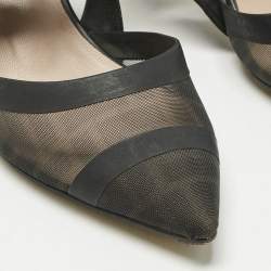 Pre Owned Fendi Black Zucca Mesh and Canvas Colibri Slingback Pumps Size 37.5