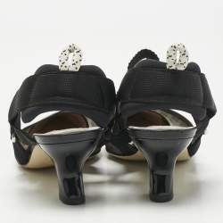 Pre Owned Fendi Black Zucca Mesh and Canvas Colibri Slingback Pumps Size 37.5