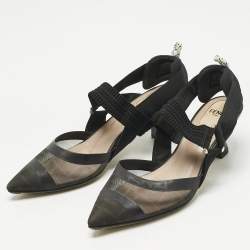 Pre Owned Fendi Black Zucca Mesh and Canvas Colibri Slingback Pumps Size 37.5