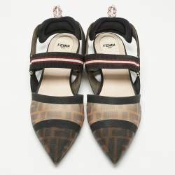 Pre Owned حذاء فلات سنيجباك فاندي زوكا شبك وكانفاس أسود/بني مقاس 40