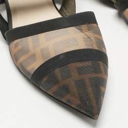 Pre Owned حذاء فلات سنيجباك فاندي زوكا شبك وكانفاس أسود/بني مقاس 40