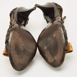 Pre Owned Fendi Tobacco Zucca Canvas And Python Leather Bow Slingback Sandals Size 40