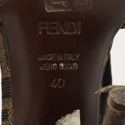 Pre Owned Fendi Tobacco Zucca Canvas And Python Leather Bow Slingback Sandals Size 40