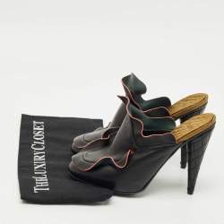 Pre Owned Fendi Black Ruffled Leather Mules Size 38