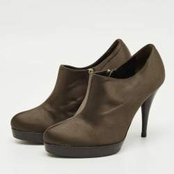 Pre Owned Fendi Brown Satin Ankle Booties Size 36
