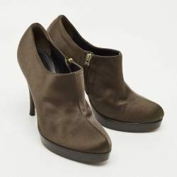 Pre Owned Fendi Brown Satin Ankle Booties Size 36