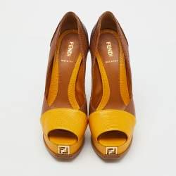 Pre Owned Fendi Tricolor Lizard Embossed Leather Fendista Pumps Size 38