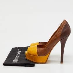 Pre Owned Fendi Tricolor Lizard Embossed Leather Fendista Pumps Size 38