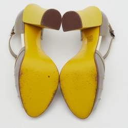 Pre Owned Fendi Light Grey Patent Leather Cut Out T-Strap Platform Sandals Size 38