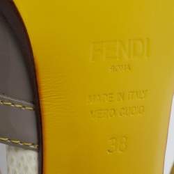 Pre Owned Fendi Light Grey Patent Leather Cut Out T-Strap Platform Sandals Size 38