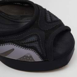 Pre Owned Fendi Black Fabric and Leather Platform Ankle Strap Sandals Size 38.5