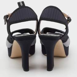 Pre Owned Fendi Black Fabric and Leather Platform Ankle Strap Sandals Size 38.5