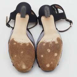 Pre Owned Fendi Black Fabric and Leather Platform Ankle Strap Sandals Size 38.5