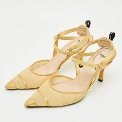 Pre Owned Fendi Yellow Mesh and Satin Colibri Lite Slingback Pumps Size 40