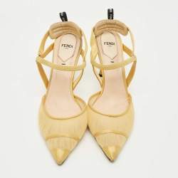 Pre Owned Fendi Yellow Mesh and Satin Colibri Lite Slingback Pumps Size 40