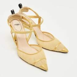 Pre Owned Fendi Yellow Mesh and Satin Colibri Lite Slingback Pumps Size 40