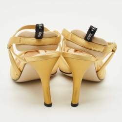 Pre Owned Fendi Yellow Mesh and Satin Colibri Lite Slingback Pumps Size 40