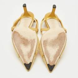 Pre Owned Fendi Yellow Mesh and Satin Colibri Lite Slingback Pumps Size 40