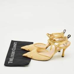 Pre Owned Fendi Yellow Mesh and Satin Colibri Lite Slingback Pumps Size 40