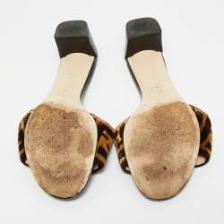 Pre Owned Fendi Black/Brown Zucca Velvet Slide Sandals Size 38