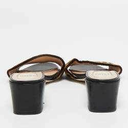 Pre Owned Fendi Black/Brown Zucca Velvet Slide Sandals Size 38