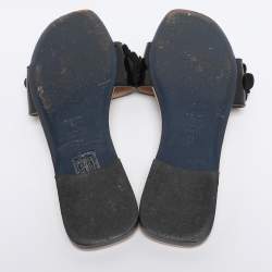 Pre Owned Fendi Black Patent Leather Flower Stud Flat Slides Size 38