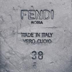 Pre Owned Fendi Black Patent Leather Flower Stud Flat Slides Size 38