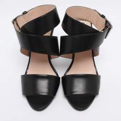 مملوكة مسبقًا Fendi Black Leather Birds of Paradise Ankle Strap Sandals Size 38