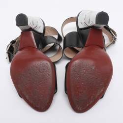 مملوكة مسبقًا Fendi Black Leather Birds of Paradise Ankle Strap Sandals Size 38