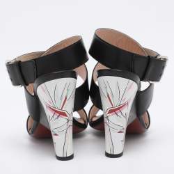مملوكة مسبقًا Fendi Black Leather Birds of Paradise Ankle Strap Sandals Size 38