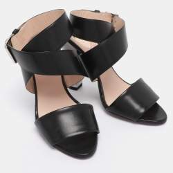 مملوكة مسبقًا Fendi Black Leather Birds of Paradise Ankle Strap Sandals Size 38