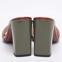 Pre Owned Fendi Tri Color Patent Leather Slide Sandals Size 38