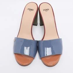 Pre Owned Fendi Tri Color Patent Leather Slide Sandals Size 38