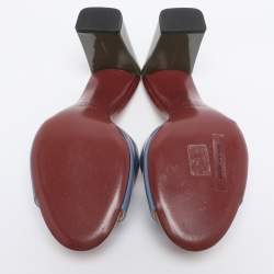 Pre Owned Fendi Tri Color Patent Leather Slide Sandals Size 38